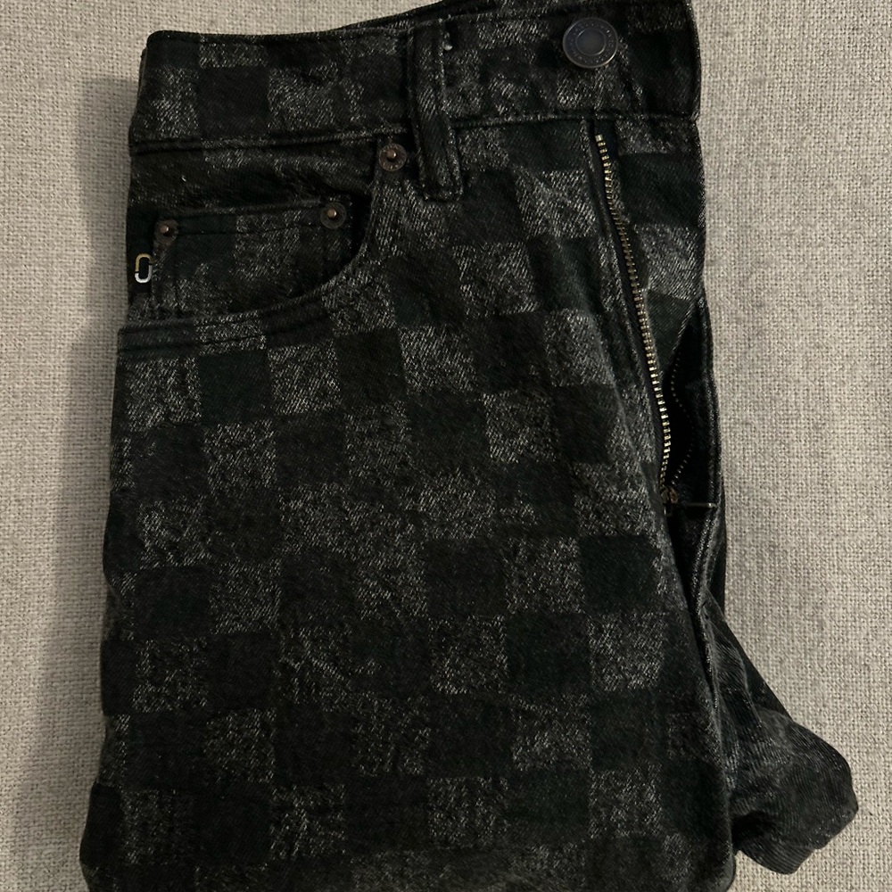 Vintage Marc Jacobs Checkered Denim Tapered Leg Jeans Size 25 High Rise